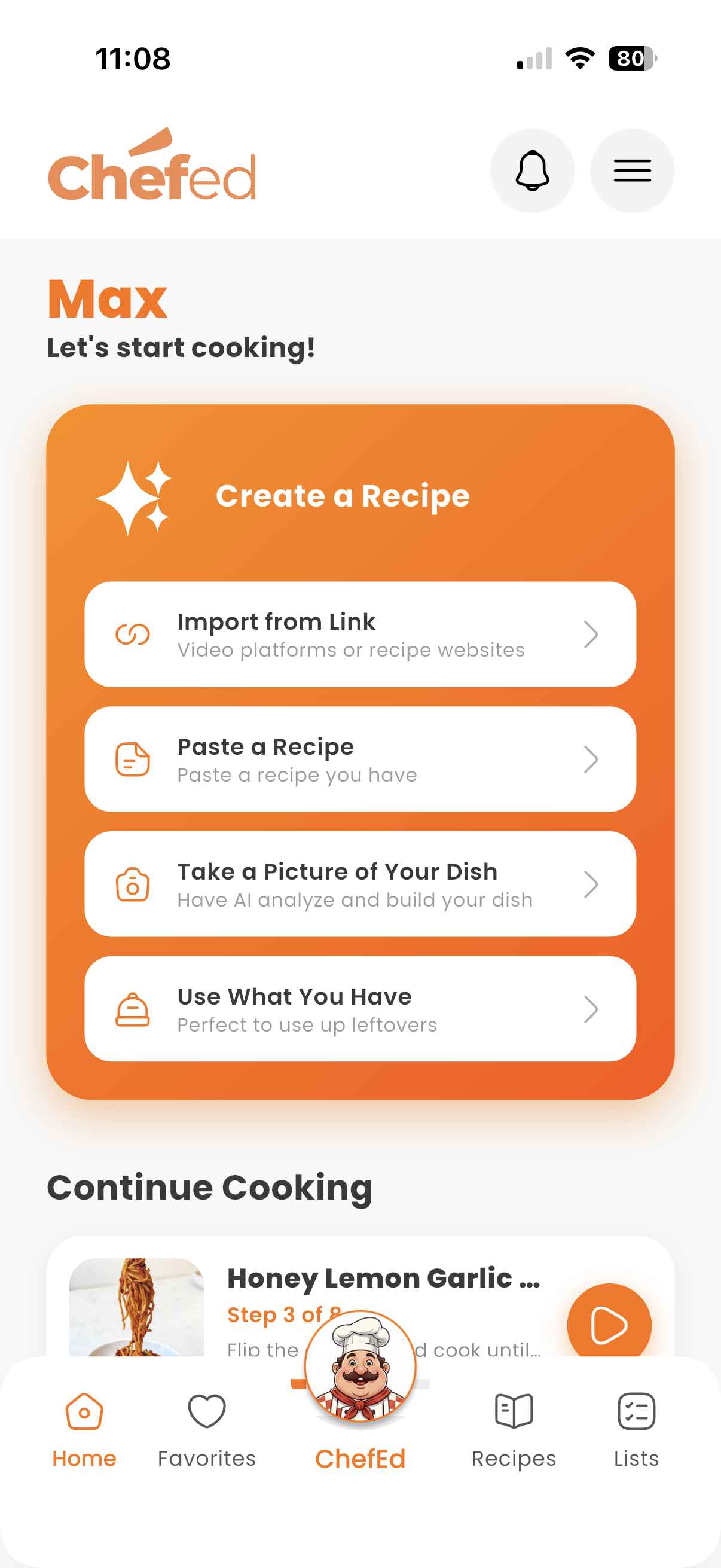 ChefEd home screen