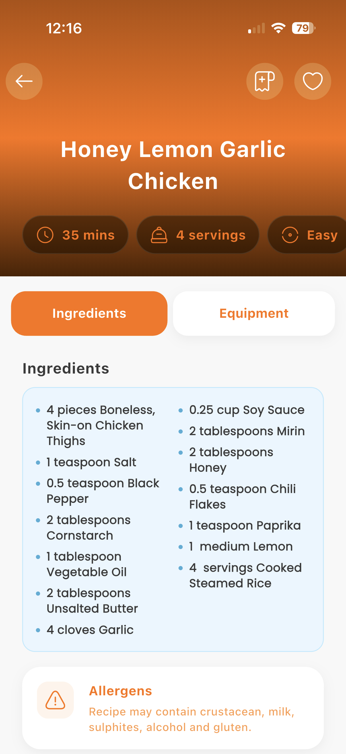 Structured recipe overview in ChefEd