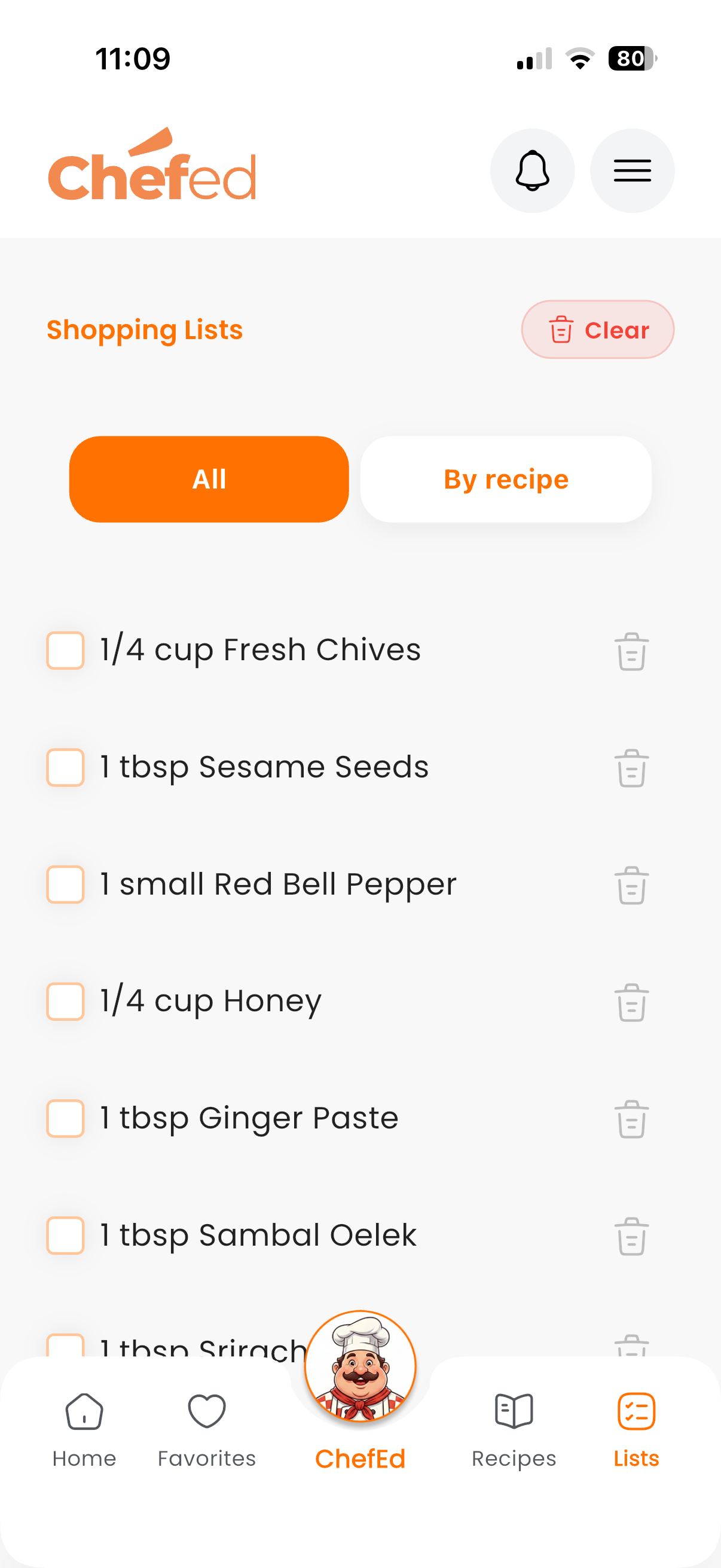 Auto-generated shopping list in ChefEd